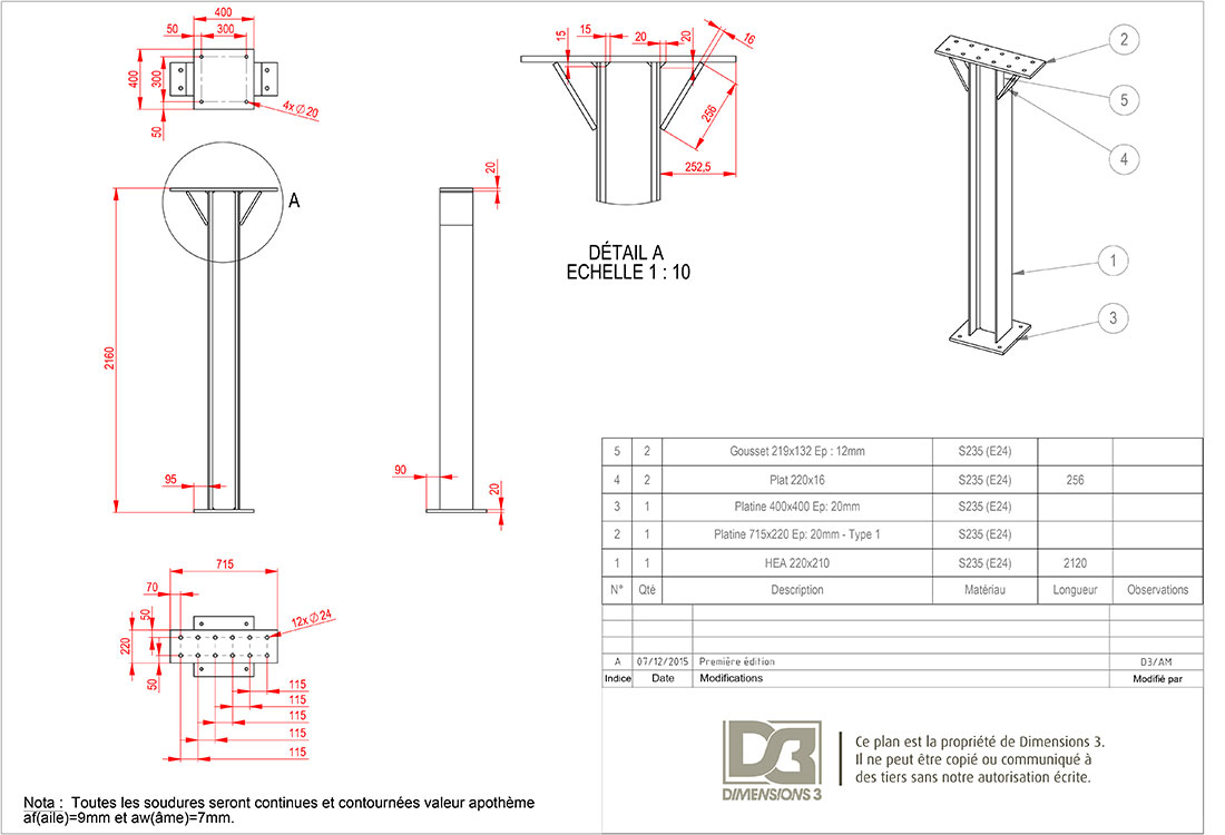 Plan détail poteau plateforme